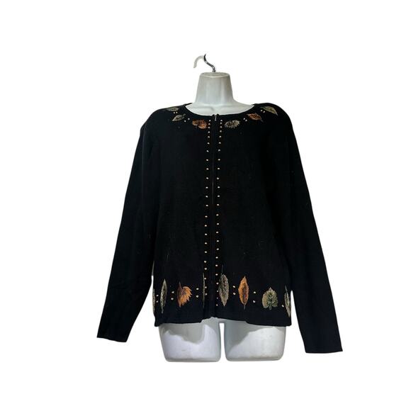 Vintage Delores Bell Boho Leaf embellished Embroidered Zip Up Cardigan Size XL - Picture 1 of 5